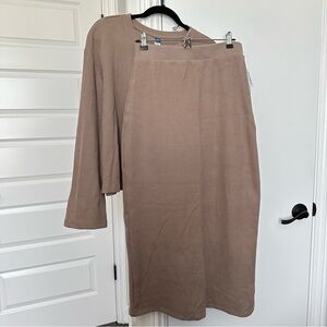 Old Navy Tan Midi Pencil Skirt & Matching Long Sleeve Top Set Size Medium Tall